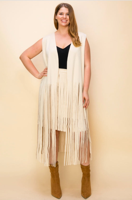 Western Style long suede Fringe Vest