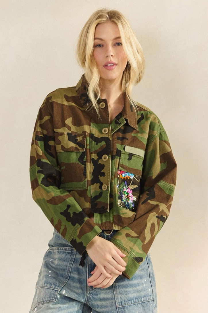 Camo Floral Sequin Jacket