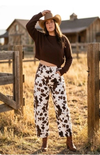 Western Cow Print Wide Leg Pants