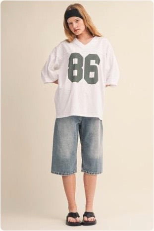 Oversized Womens 86 Sports T-Shirt, Relaxed Fit Graphic Tee, Casual gym shirt