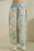 Vintage Wide Leg Jeans Floral Patchwork Denim