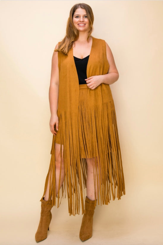 Western Style long suede Fringe Vest