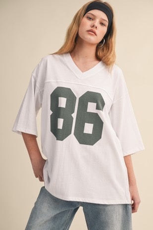 Oversized Womens 86 Sports T-Shirt, Relaxed Fit Graphic Tee, Casual gym shirt