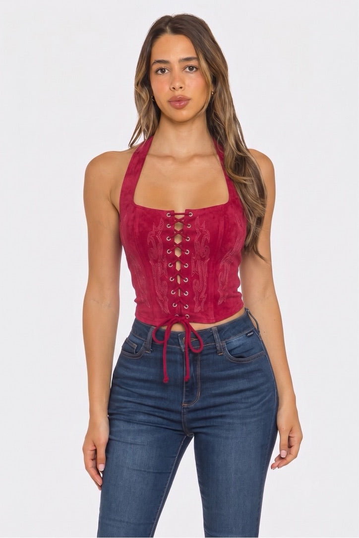 Lace Up Corset Bustier, Western Renaissance Top with Tie Back Closure