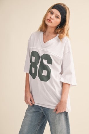 Oversized Womens 86 Sports T-Shirt, Relaxed Fit Graphic Tee, Casual gym shirt