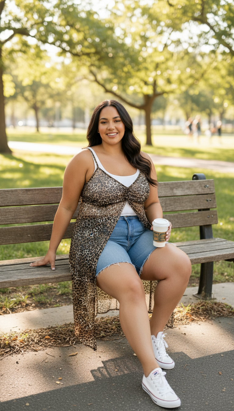 Leopard Print Sheer Mesh Maxi Cami Duster