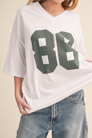 Oversized Womens 86 Sports T-Shirt, Relaxed Fit Graphic Tee, Casual gym shirt