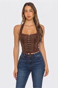Lace Up Corset Bustier, Western Renaissance Top with Tie Back Closure
