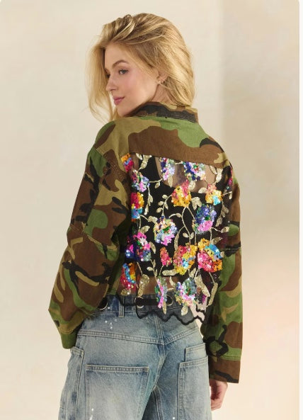 Camo Floral Sequin Jacket