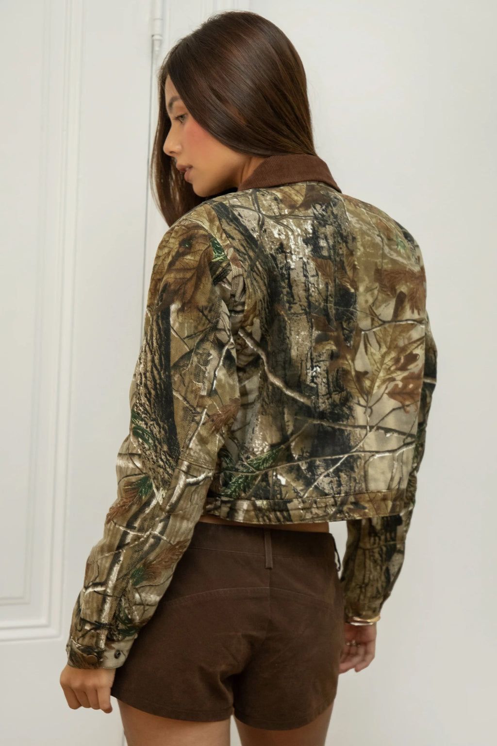 Cropped Realtree Camo Canvas Jacket with Corduroy Collar