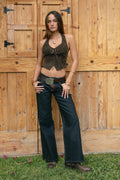 Faux Sued Fringe Halter Top