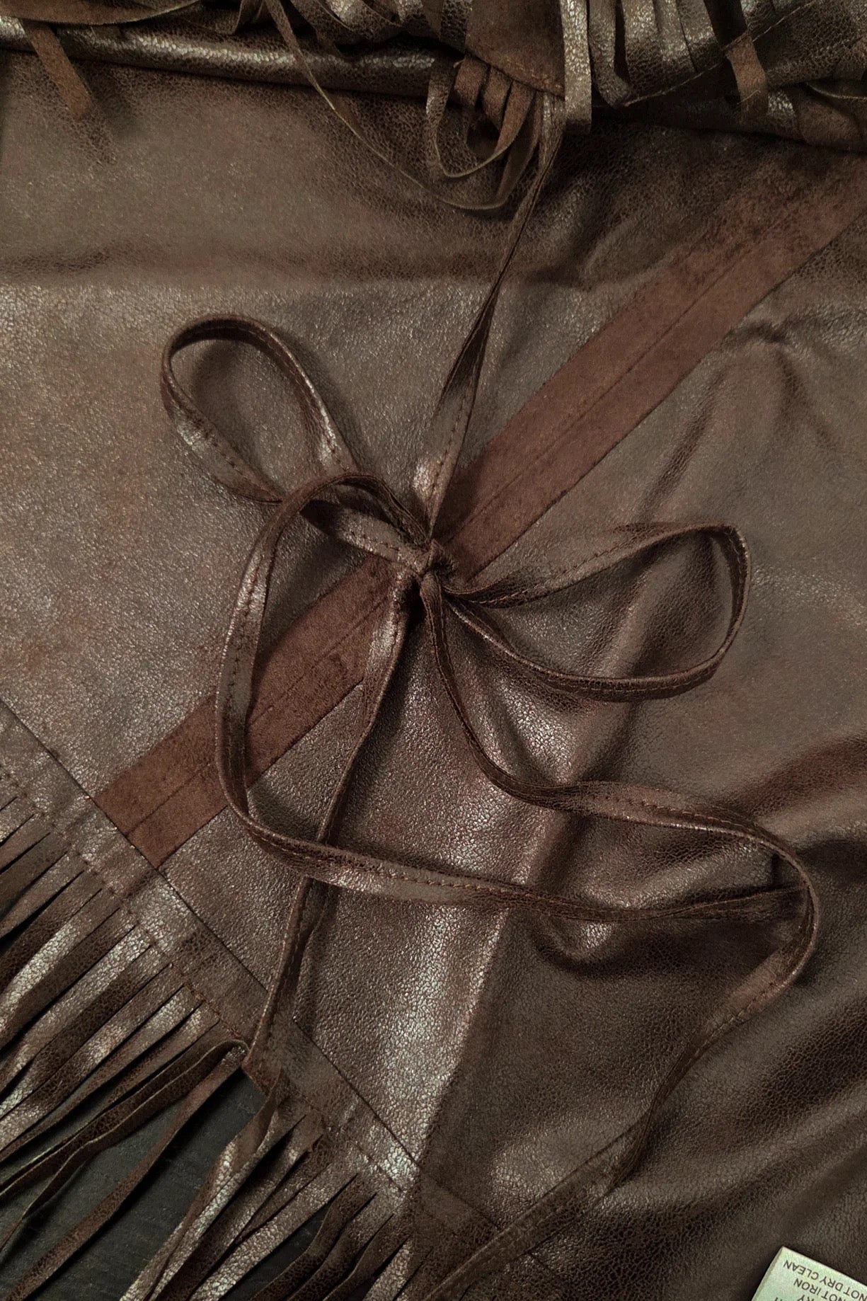 Faux Suede Cropped Fringe Poncho