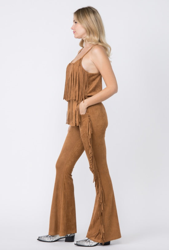 Sude Fringe Flared Pants