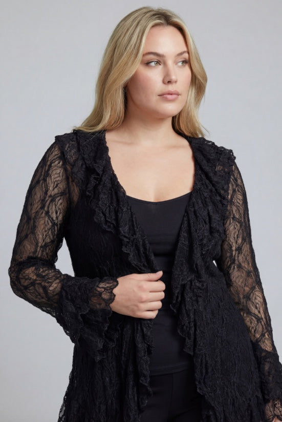 Sheer Lace Ruffle Blouse