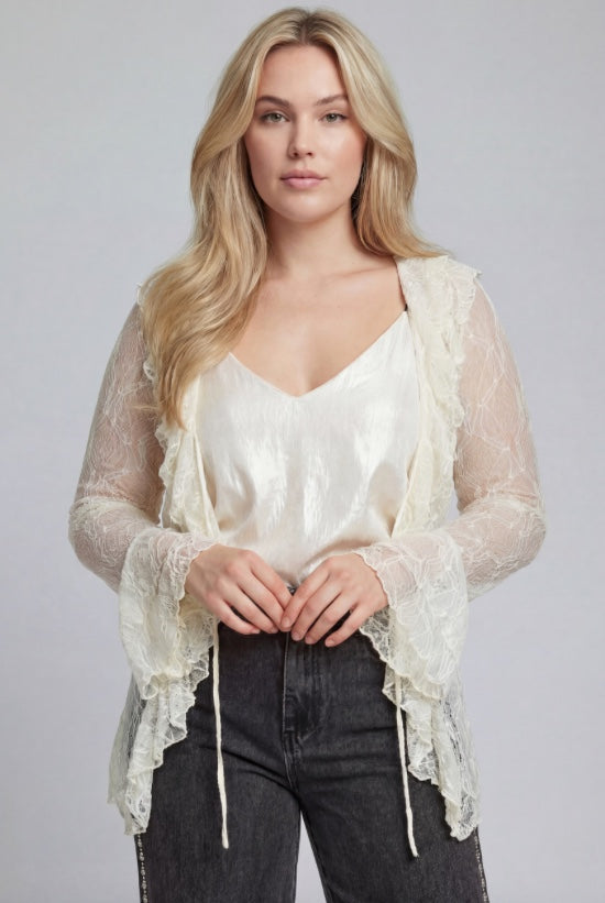 Sheer Lace Ruffle Blouse