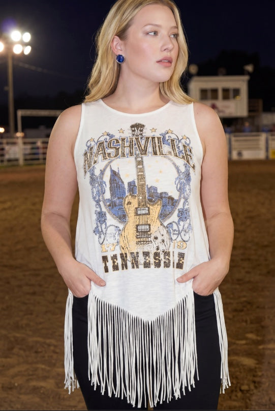 Nashville Tennessee Graphic Fringe Tank Top