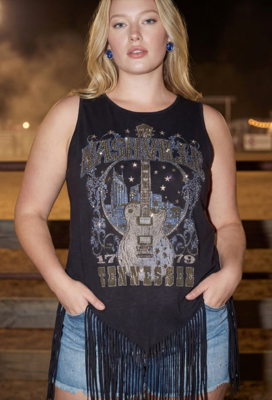 Nashville Tennessee Graphic Fringe Tank Top