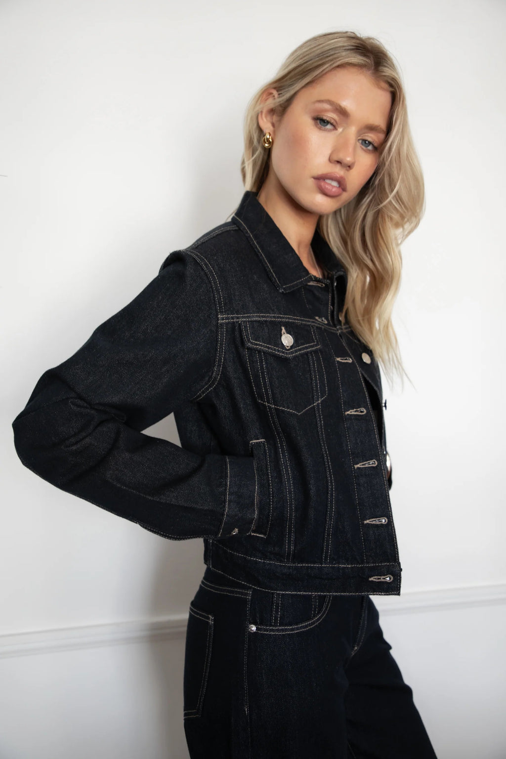 Dark Wash Cropped Denim Jacket,