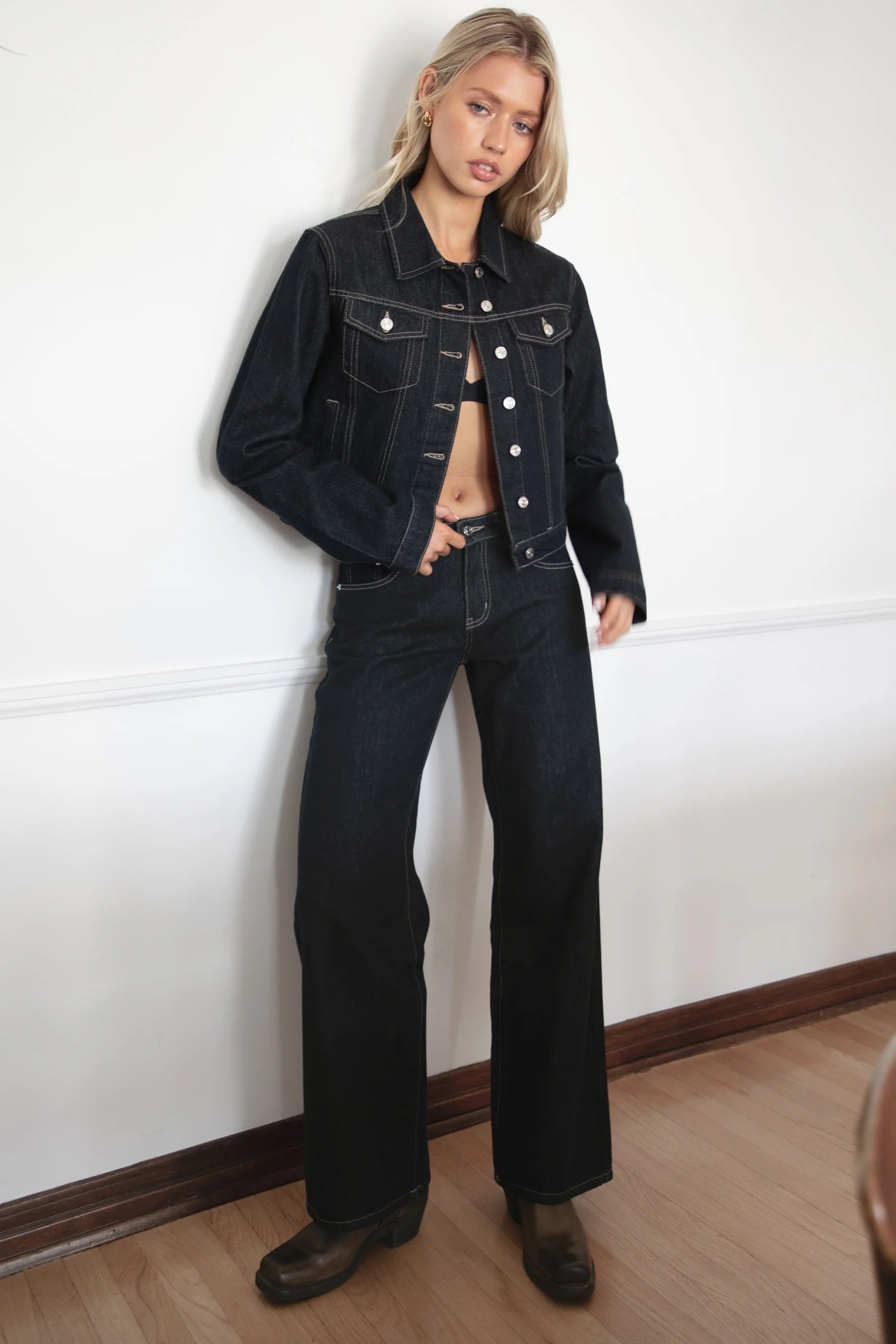 Dark Wash Cropped Denim Jacket,