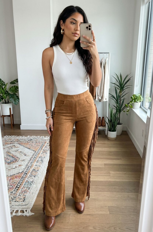 Boho Fringe Flare Pants – Western Festival Cowgirl Style