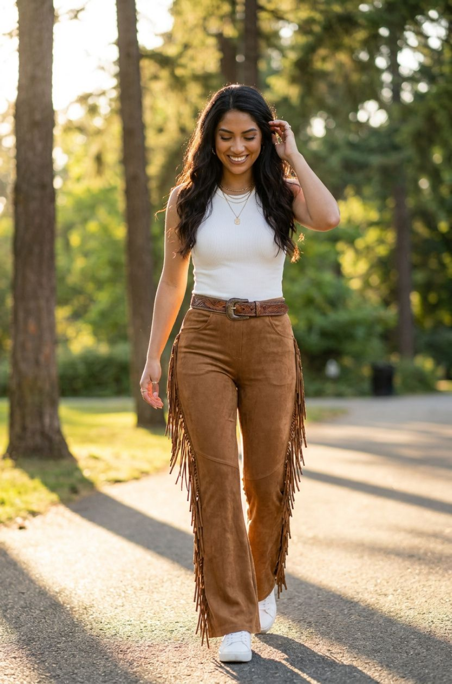 Boho Fringe Flare Pants – Western Festival Cowgirl Style