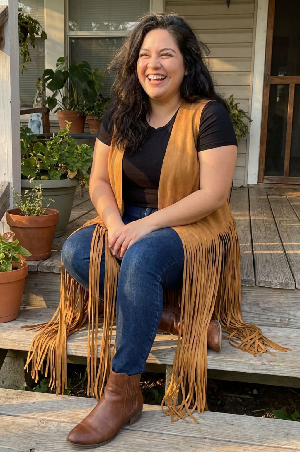 Western Style long suede Fringe Vest