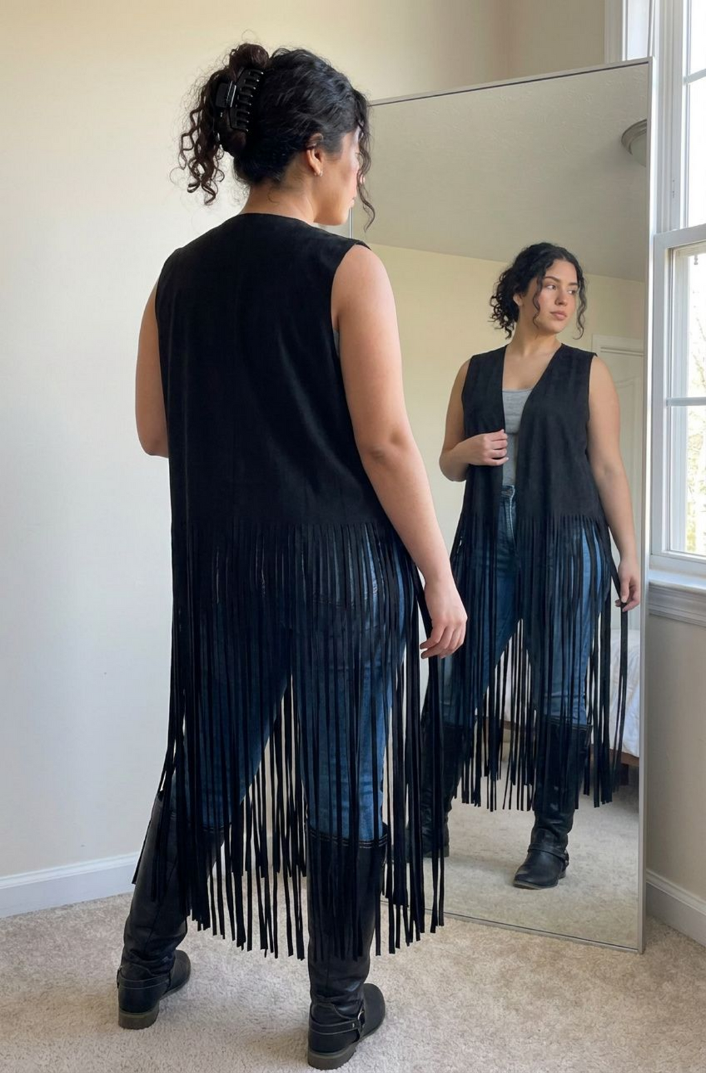 Western Style long suede Fringe Vest