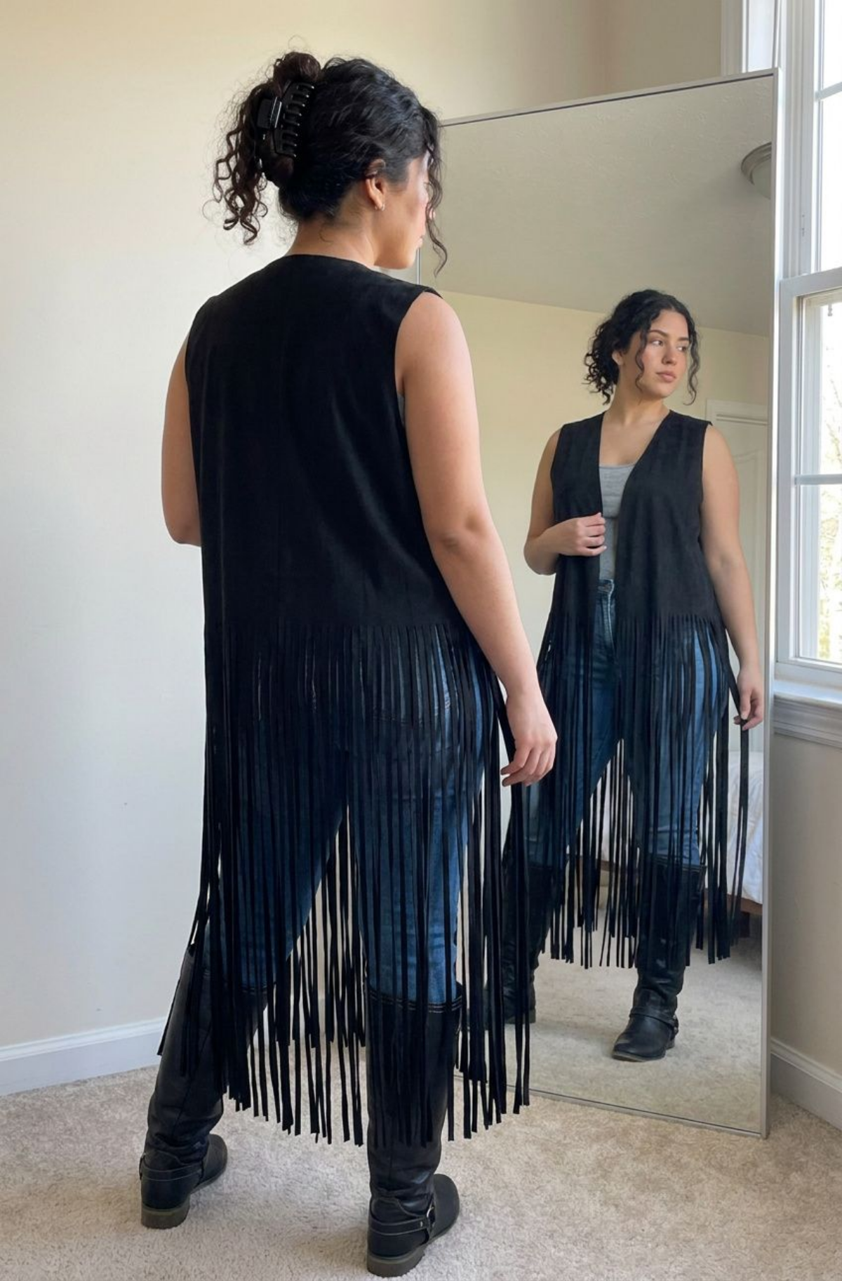 Western Style long suede Fringe Vest
