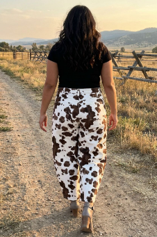 Western Cow Print Wide Leg Pants
