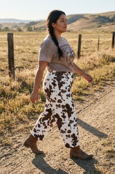 Western Cow Print Wide Leg Pants