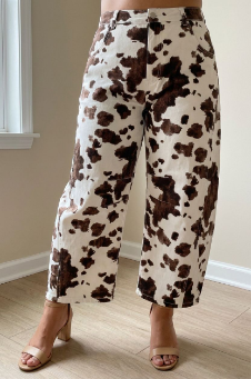 Western Cow Print Wide Leg Pants