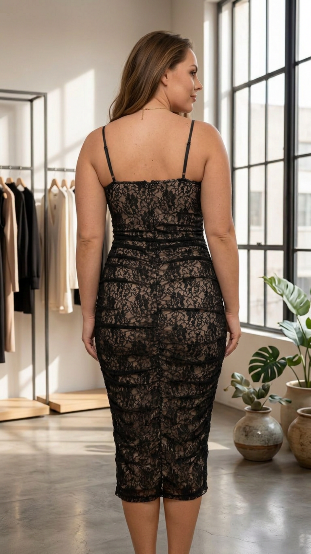 Plus Size Black Floral Lace Bodycon Midi Dress