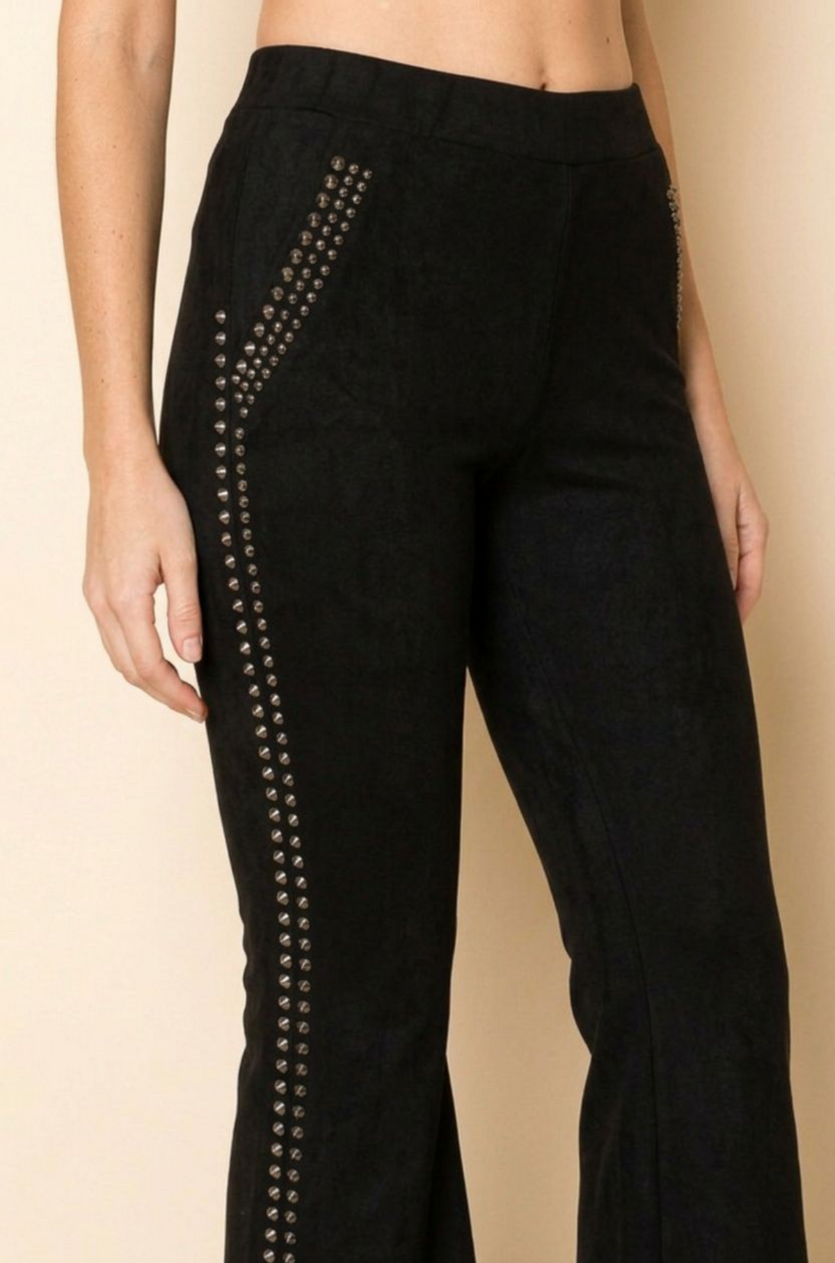 Studded Suede Flare Pants