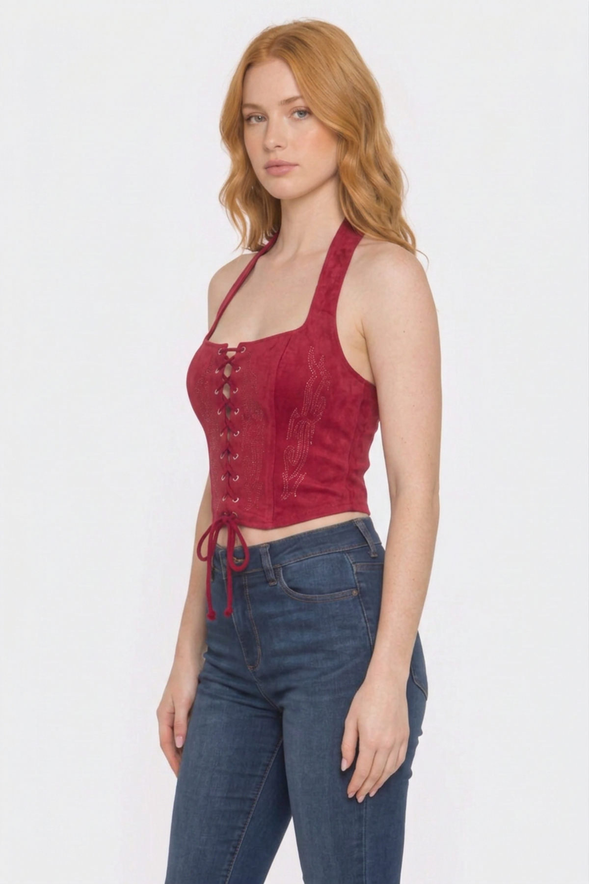 Lace Up Corset Bustier, Western Renaissance Top with Tie Back Closure