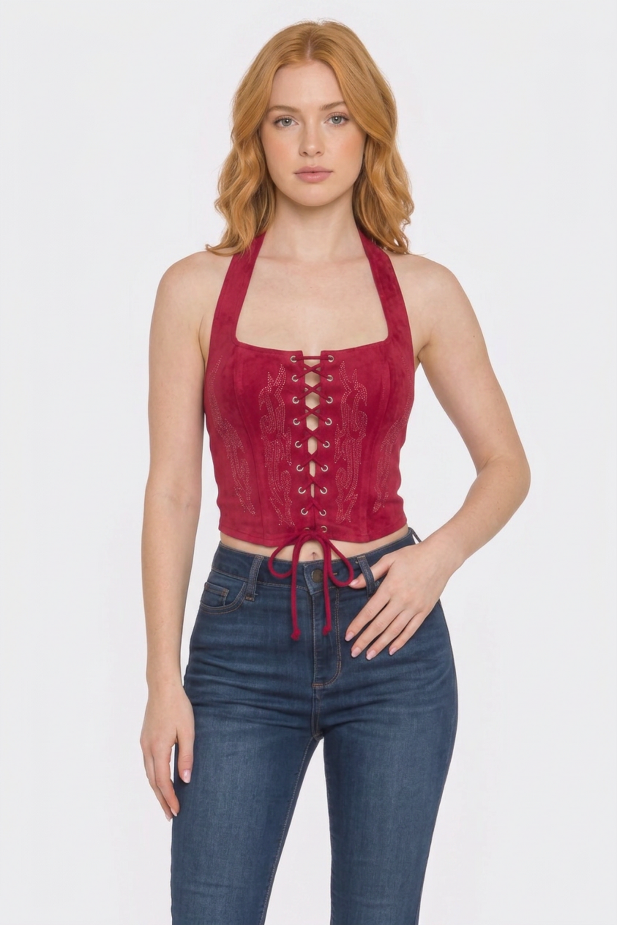 Lace Up Corset Bustier, Western Renaissance Top with Tie Back Closure