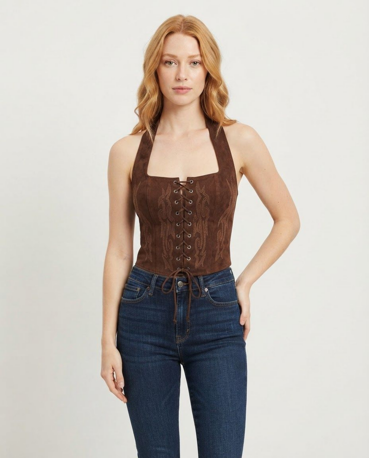 Lace Up Corset Bustier, Western Renaissance Top with Tie Back Closure