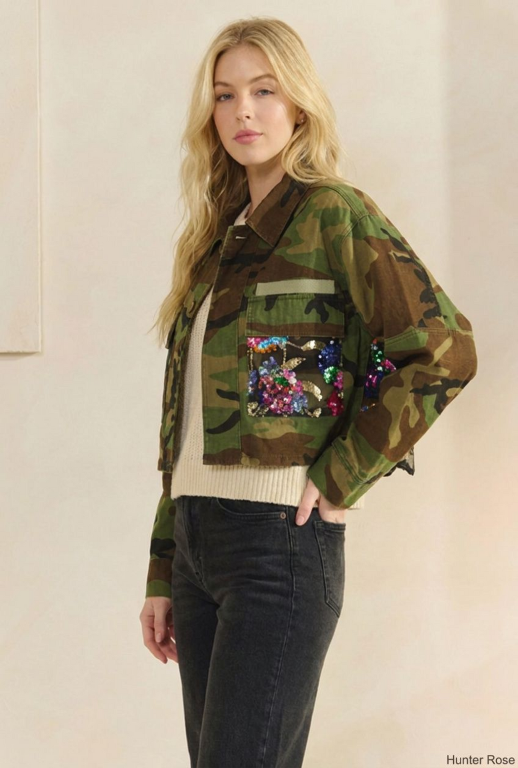 Camo Floral Sequin Jacket