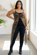 Leopard Print Sheer Mesh Maxi Cami Duster