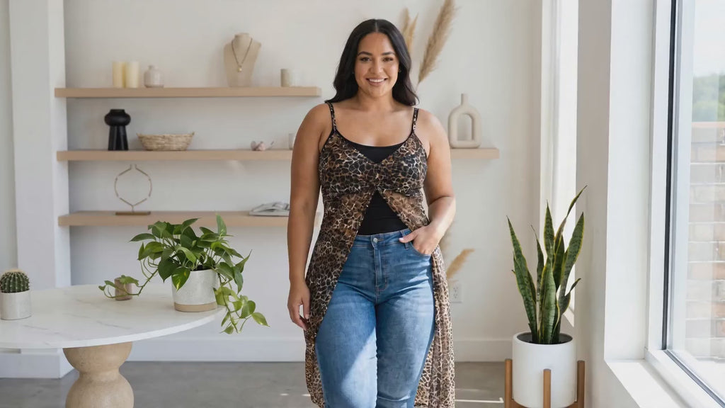 Leopard Print Sheer Mesh Maxi Cami Duster