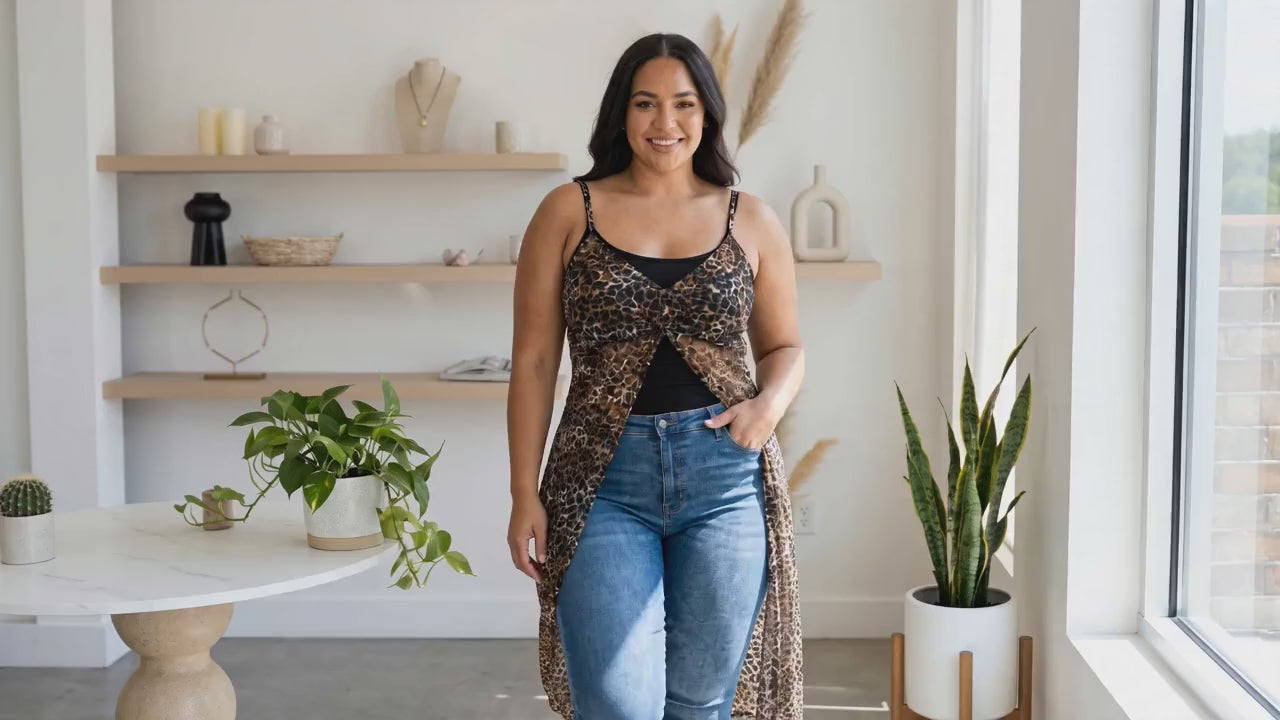 Leopard Print Sheer Mesh Maxi Cami Duster