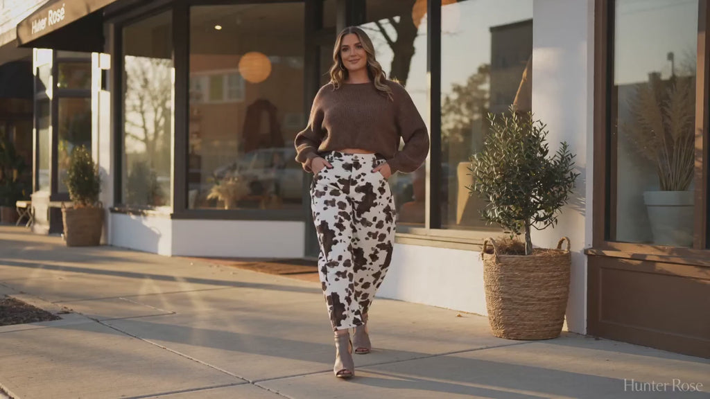 Western Cow Print Wide Leg Pants